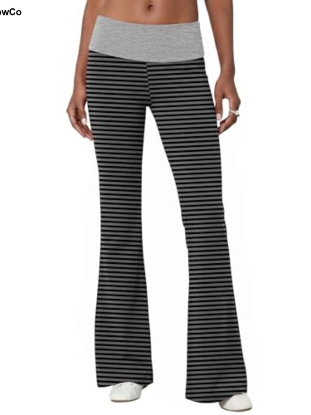 Womens Fold Over Flare Leggings Y2K Yoga Lounge Sweatpants High Stretch